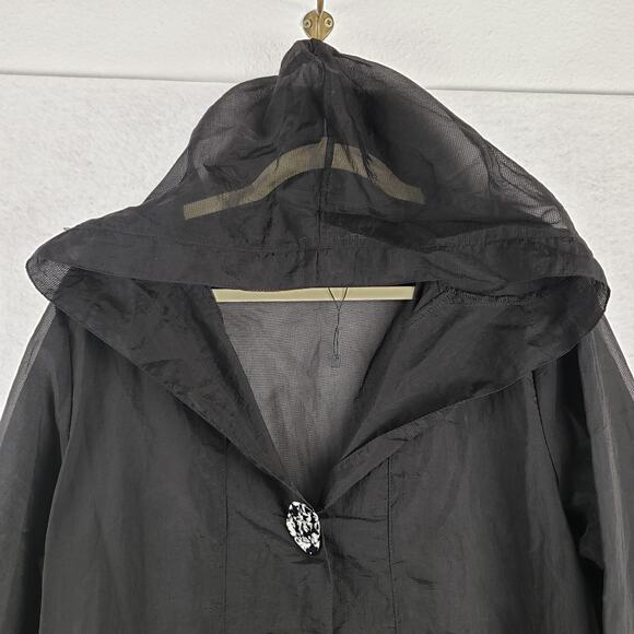 Donna White Women's L Semi‎ Sheer Nylon Overcoat Black Button Front Whimsigoth - Picture 14 of 16